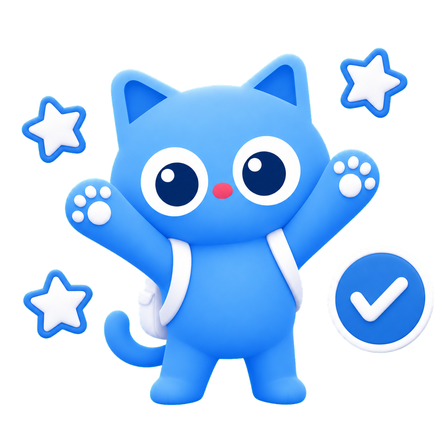 Mimi celebrating completed learning progress