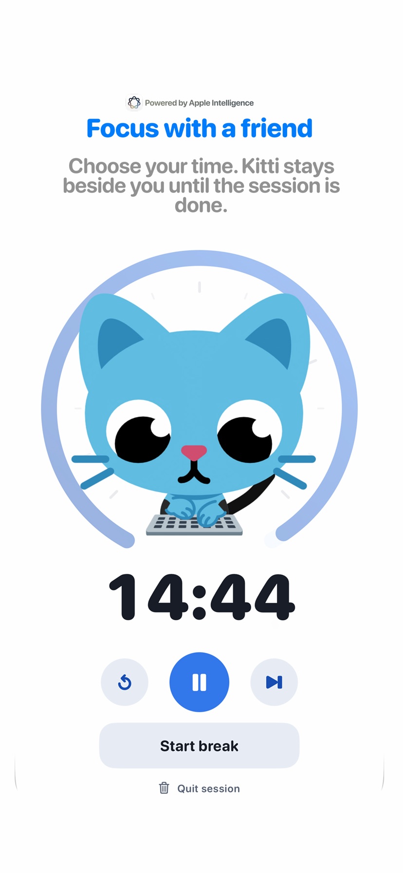 Kitti focus timer with the companion working alongside the learner